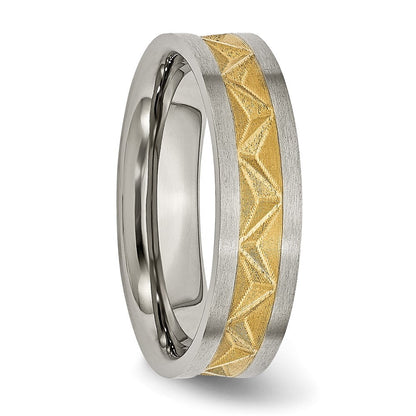 Titan Gebürstet und Gelb Ip Beschichtet Damen 6mm Ring