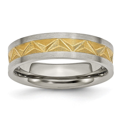 Titan Gebürstet und Gelb Ip Beschichtet Damen 6mm Ring