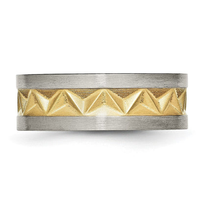 Titan Gebürstet und Gelb Ip Beschichtet Herren 8mm Ring