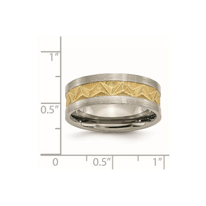 Titan Gebürstet und Gelb Ip Beschichtet Herren 8mm Ring