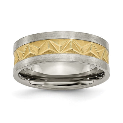 Titan Gebürstet und Gelb Ip Beschichtet Herren 8mm Ring
