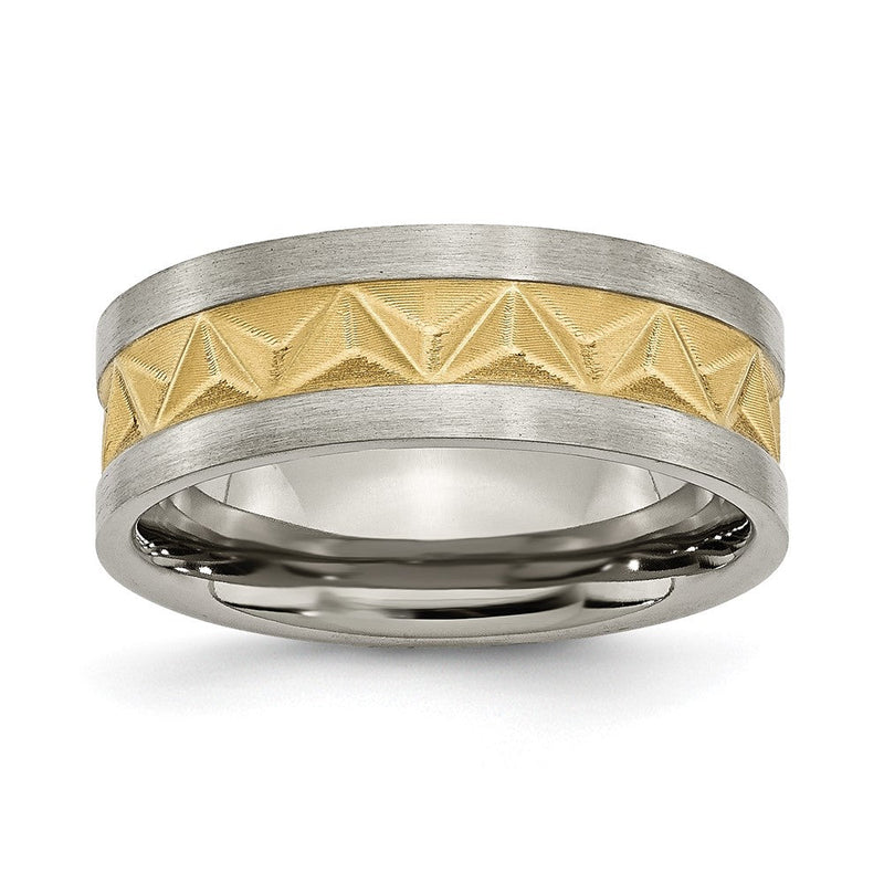 Titan Gebürstet und Gelb Ip Beschichtet Herren 8mm Ring