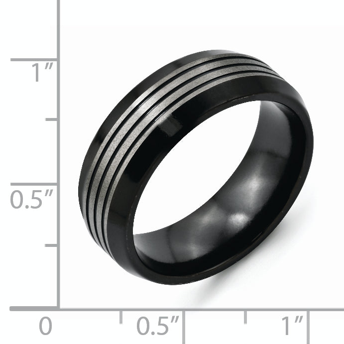 Titan Schwarz Ti 8mm Gebürstet & Poliert Abgeschrägt Kante Ring