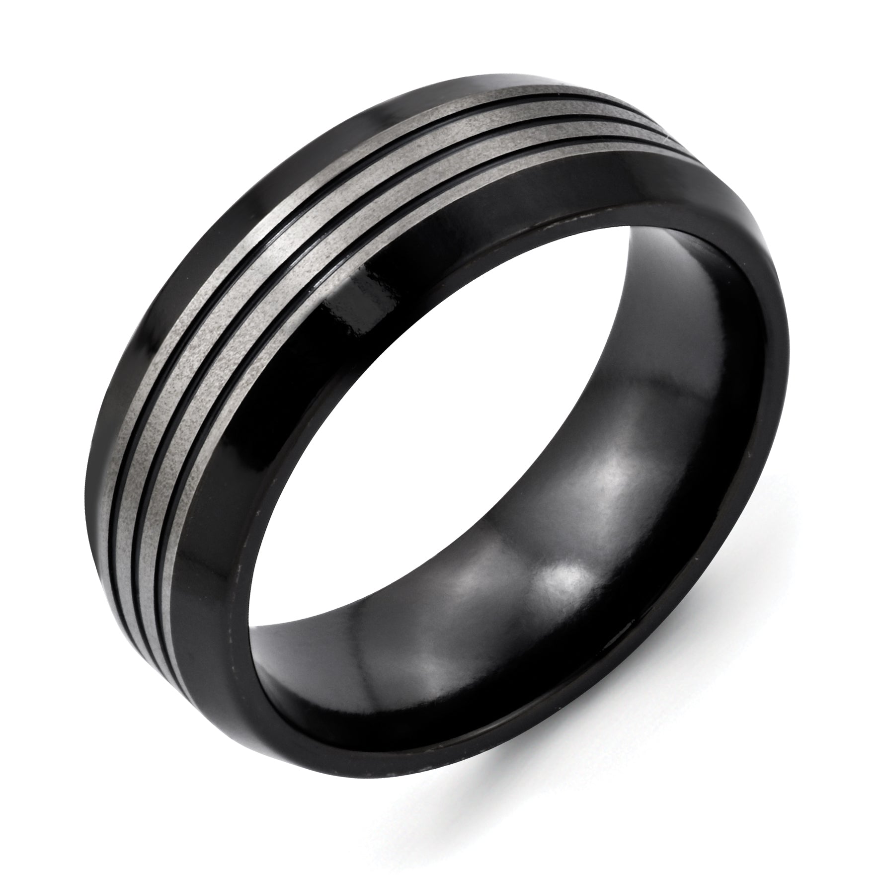 Titan Schwarz Ti 8mm Gebürstet & Poliert Abgeschrägt Kante Ring