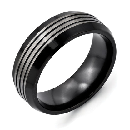 Titan Schwarz Ti 8mm Gebürstet & Poliert Abgeschrägt Kante Ring