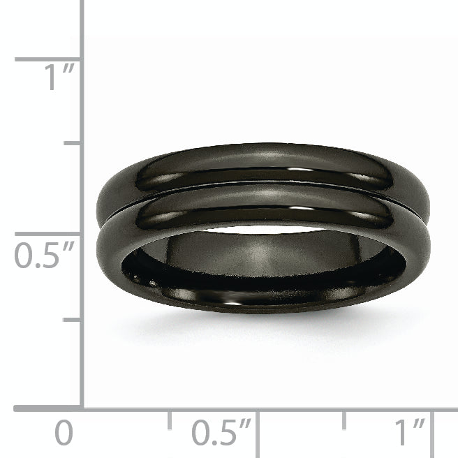 Titan Schwarz Ti Gewölbt 6mm Poliert Ring