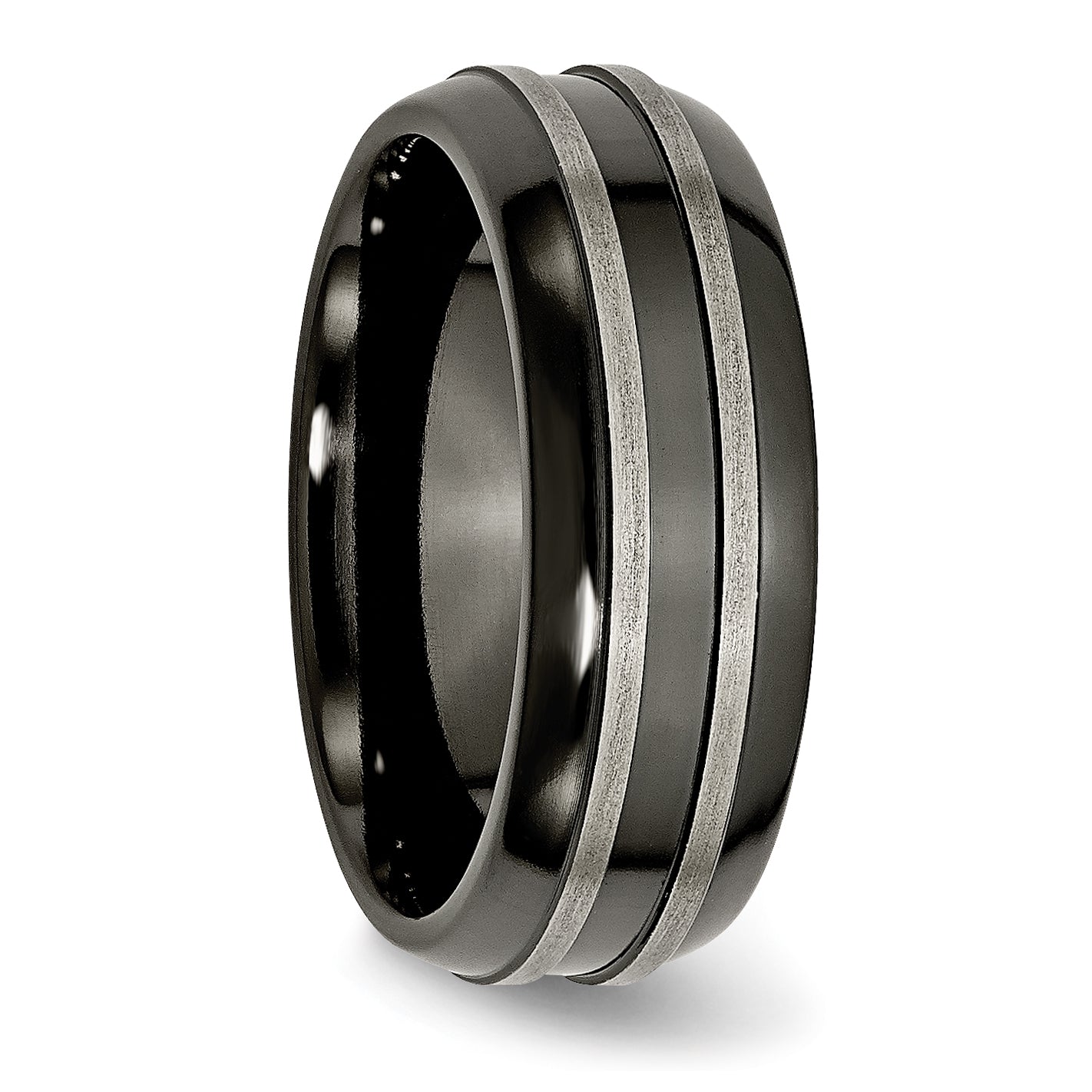 Titan Grau & Schwarz Ti Gebürstet und Poliert 8mm Ring