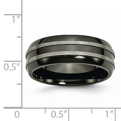 Titan Grau & Schwarz Ti Gebürstet und Poliert 8mm Ring