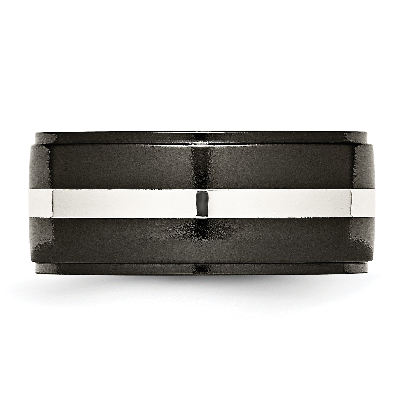 Titan/silver Bicolor Titan Schwarz Ti mit Sterlingsilber Einlage Poliert 10mm Ring
