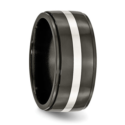 Titan/silver Bicolor Titan Schwarz Ti mit Sterlingsilber Einlage Poliert 10mm Ring