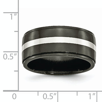 Titan/silver Bicolor Titan Schwarz Ti mit Sterlingsilber Einlage Poliert 10mm Ring