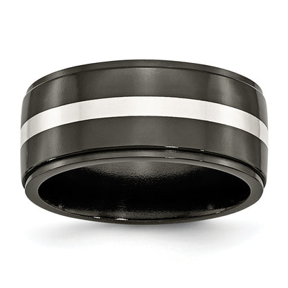 Titan/silver Bicolor Titan Schwarz Ti mit Sterlingsilber Einlage Poliert 10mm Ring