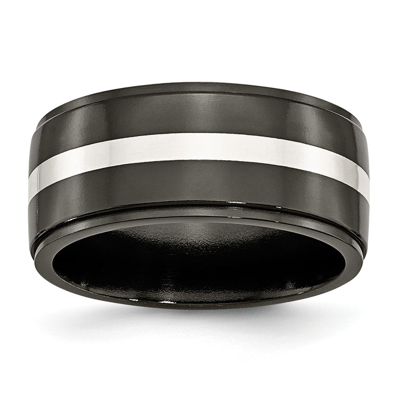 Titan/silver Bicolor Titan Schwarz Ti mit Sterlingsilber Einlage Poliert 10mm Ring