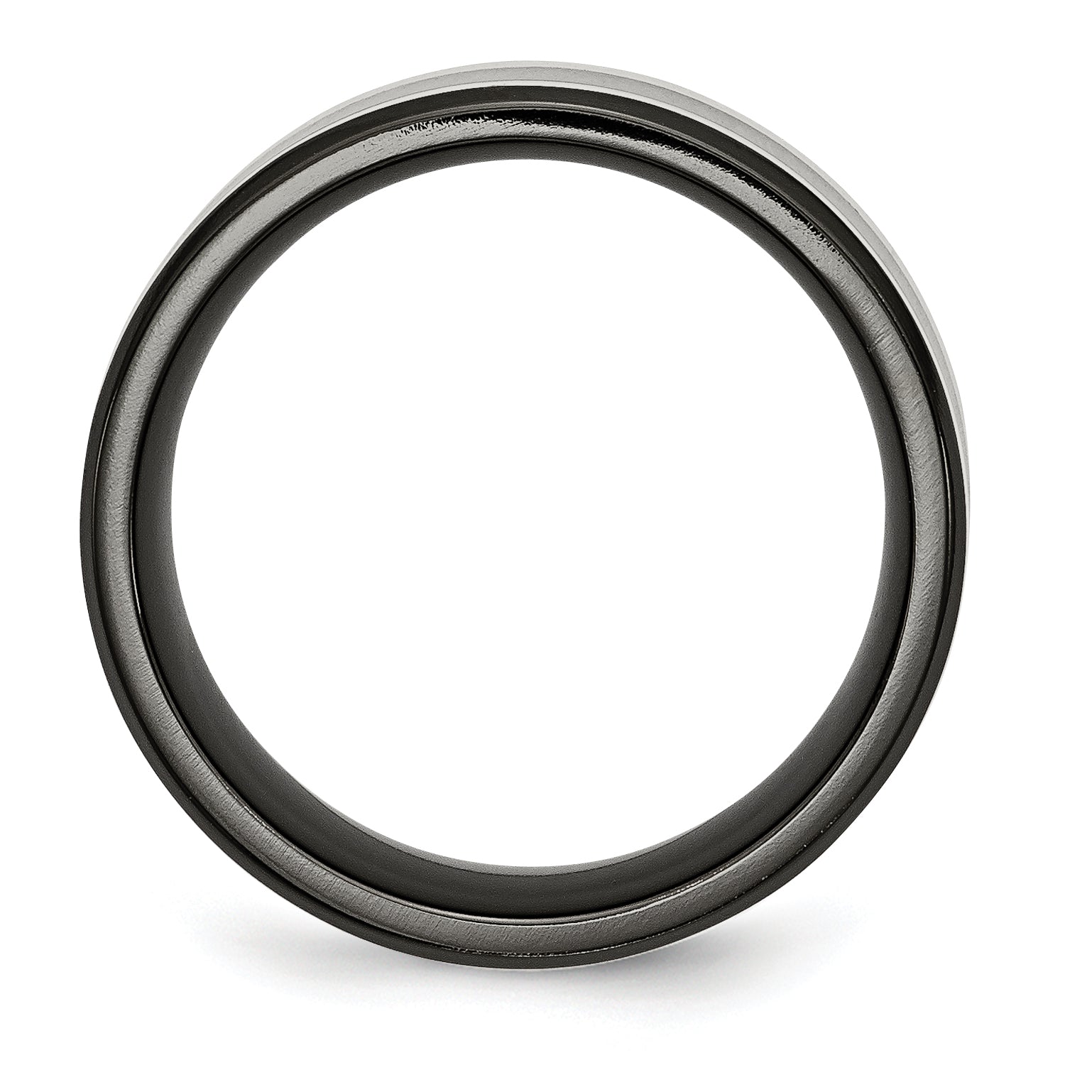 Titan/silver Bicolor Titan Schwarz Ti mit Sterlingsilber Einlage Poliert 9mm Flach Ring
