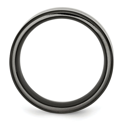Titan/silver Bicolor Titan Schwarz Ti mit Sterlingsilber Einlage Poliert 9mm Flach Ring