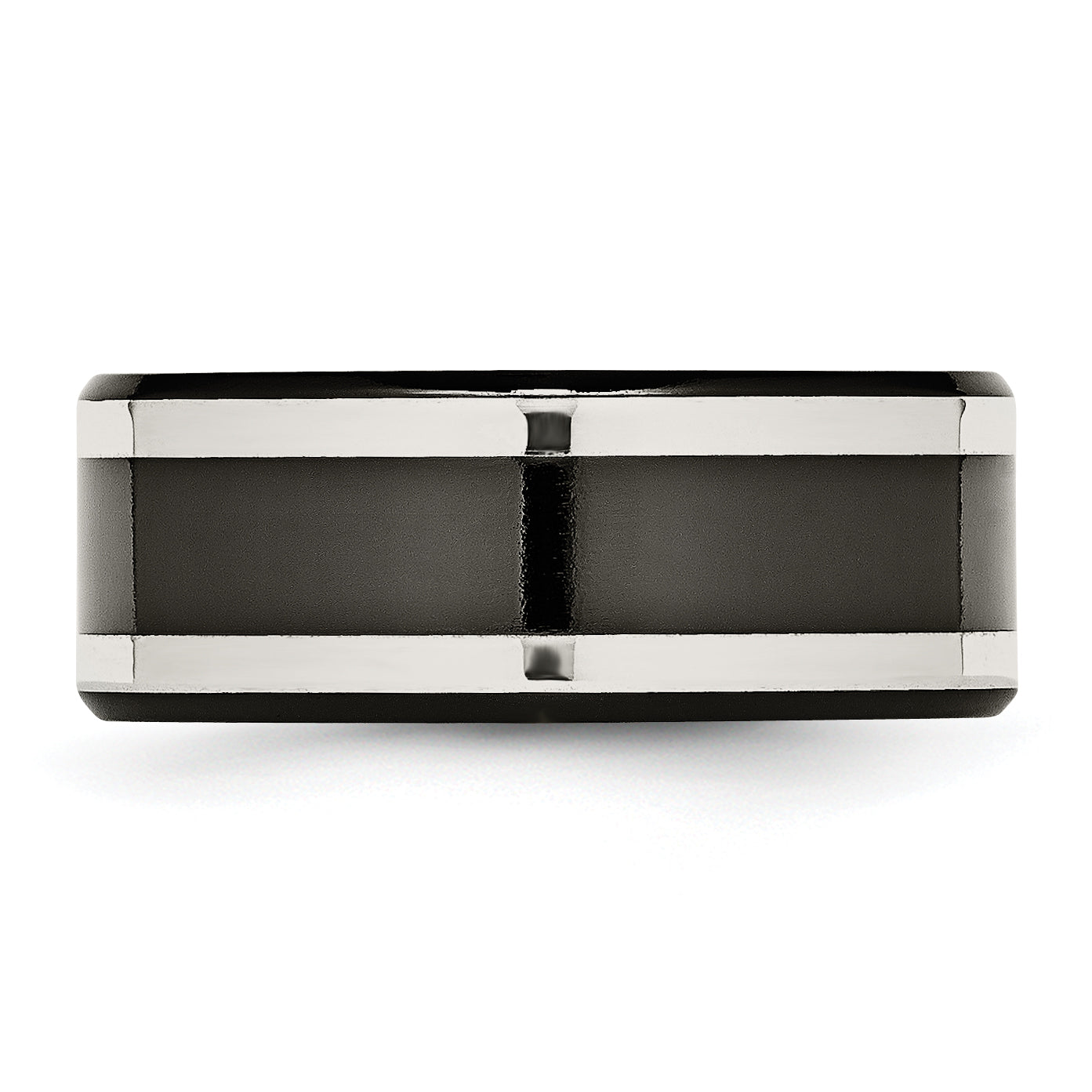 Titan/silver Bicolor Titan Schwarz Ti mit Sterlingsilber Einlage Poliert 9mm Flach Ring