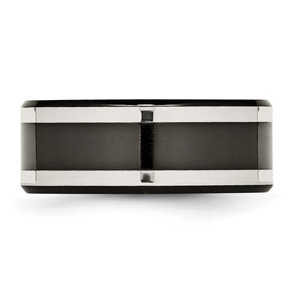 Titan/silver Bicolor Titan Schwarz Ti mit Sterlingsilber Einlage Poliert 9mm Flach Ring