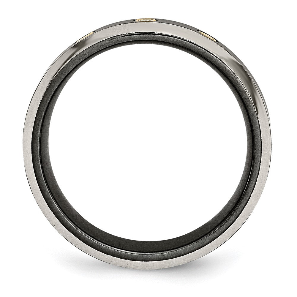 Titan Schwarz Ti 14K Einlage 1/10ct Diamant Abgeschrägt Kante 7mm Ring (size 11.5 Nur)