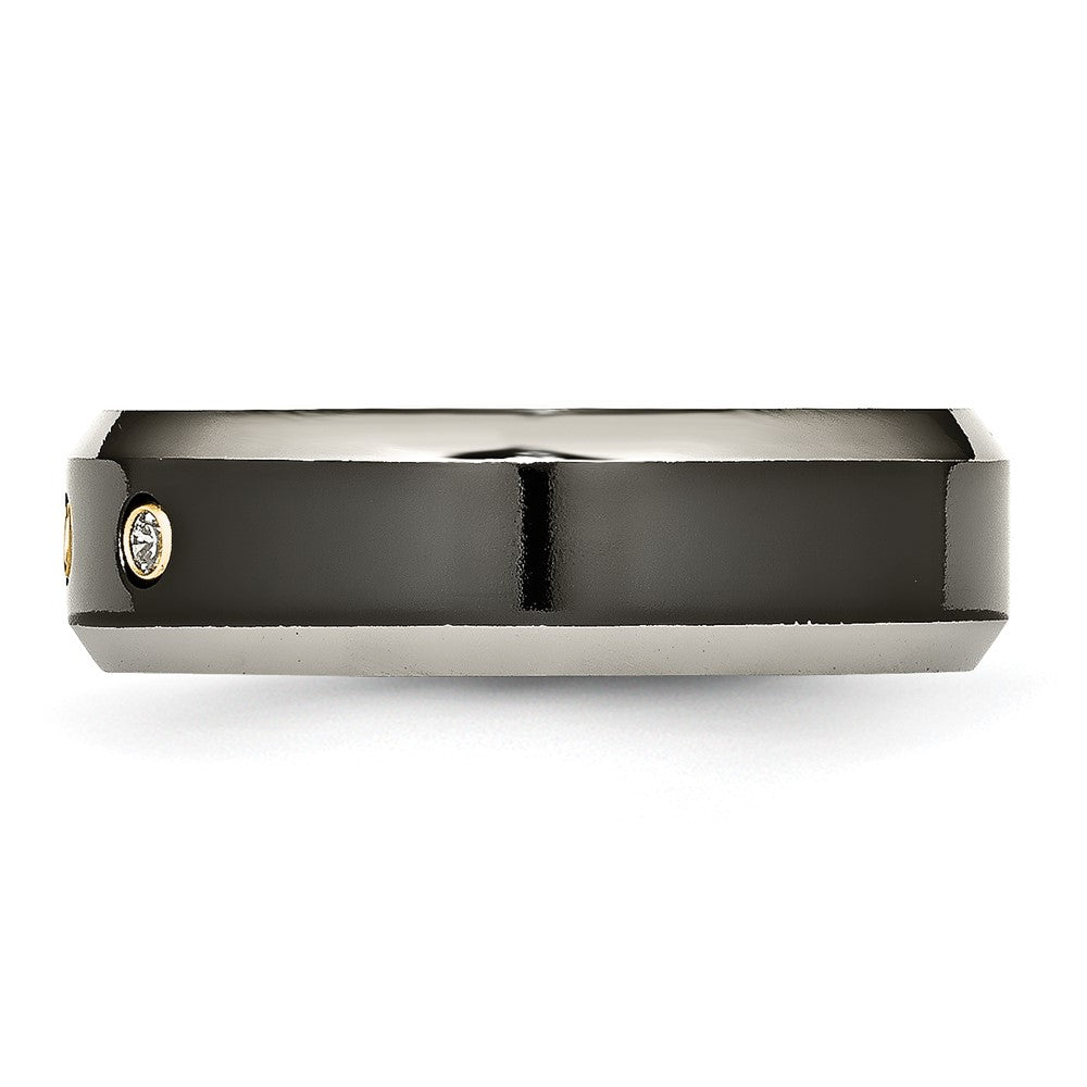 Titan Schwarz Ti 14K Einlage 1/10ct Diamant Abgeschrägt Kante 7mm Ring (size 11.5 Nur)