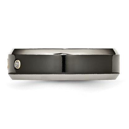Titan Schwarz Ti 14K Einlage 1/10ct Diamant Abgeschrägt Kante 7mm Ring (size 11.5 Nur)