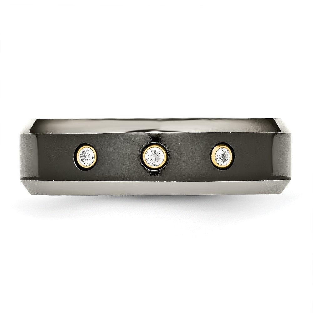 Titan Schwarz Ti 14K Einlage 1/10ct Diamant Abgeschrägt Kante 7mm Ring (size 11.5 Nur)