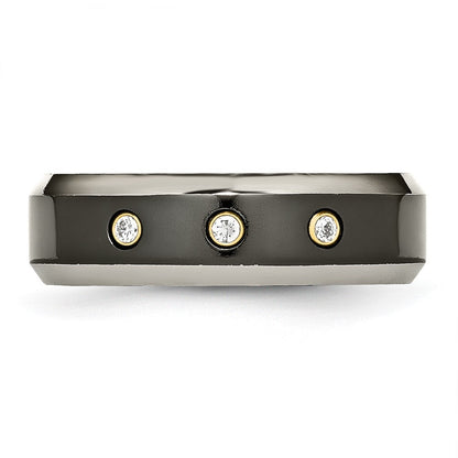 Titan Schwarz Ti 14K Einlage 1/10ct Diamant Abgeschrägt Kante 7mm Ring (size 11.5 Nur)