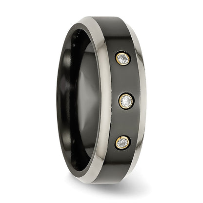 Titan Schwarz Ti 14K Einlage 1/10ct Diamant Abgeschrägt Kante 7mm Ring (size 11.5 Nur)