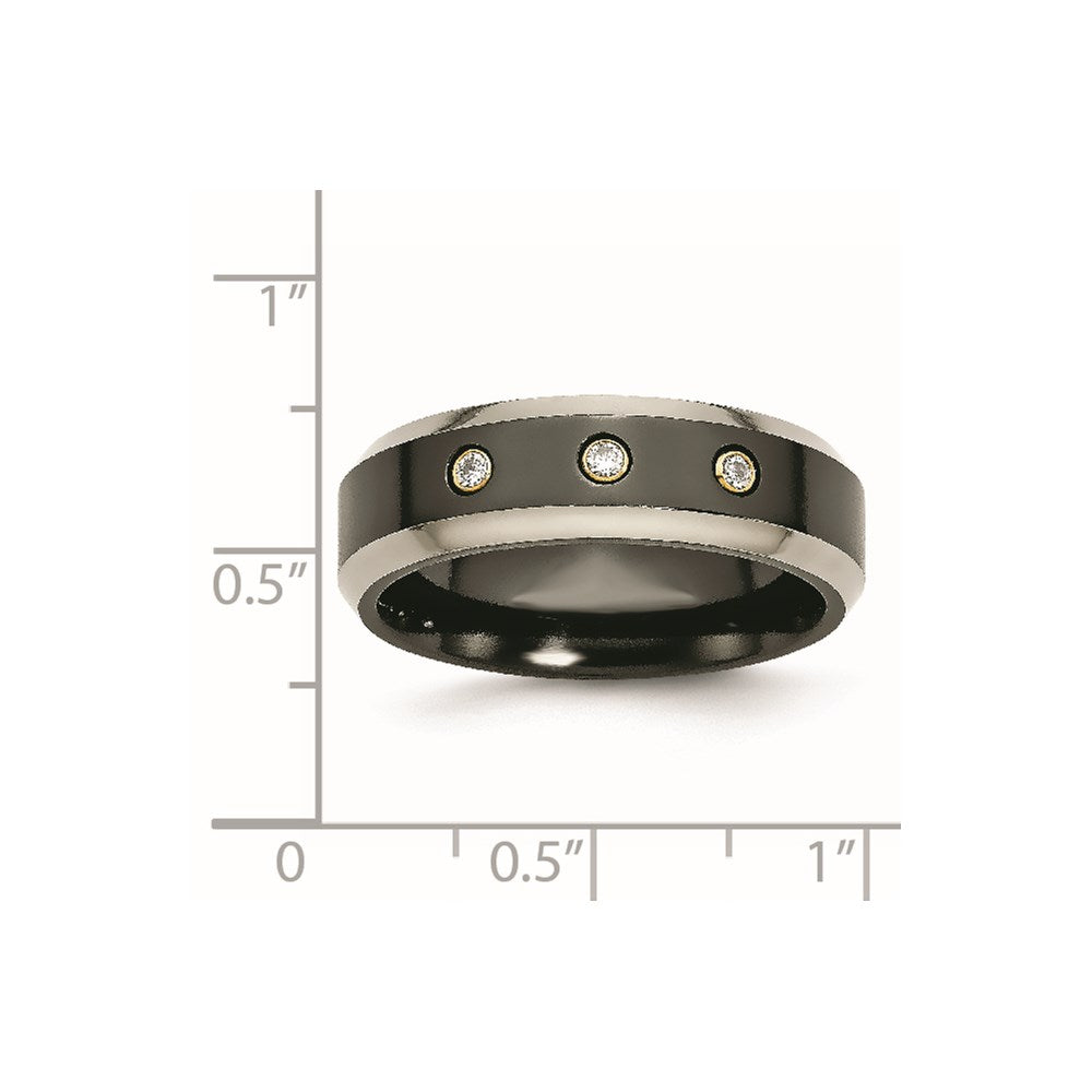Titan Schwarz Ti 14K Einlage 1/10ct Diamant Abgeschrägt Kante 7mm Ring (size 11.5 Nur)