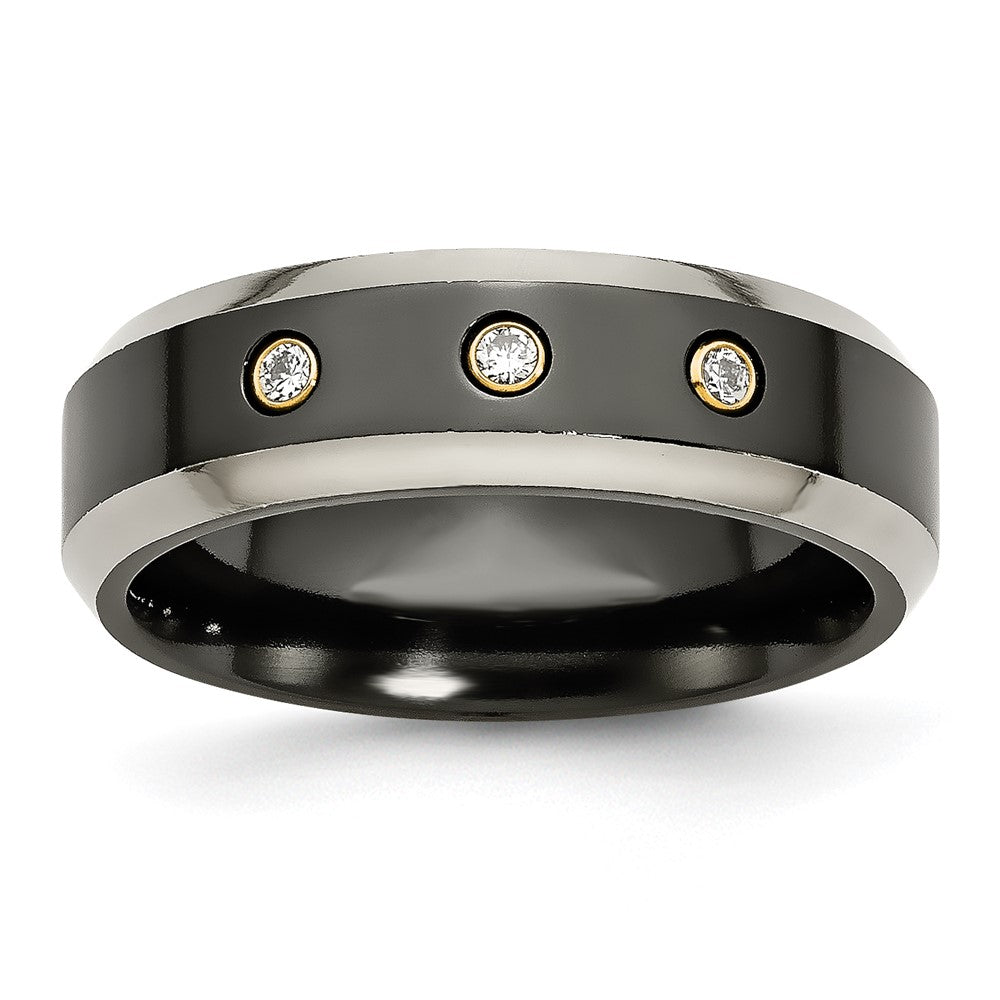 Titan Schwarz Ti 14K Einlage 1/10ct Diamant Abgeschrägt Kante 7mm Ring (size 11.5 Nur)