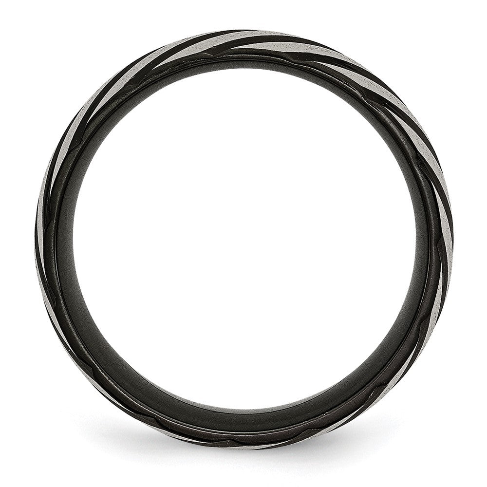 Titan Gebürstet & Poliert Schwarz Ip Beschichtet 8mm Gerillt Ring