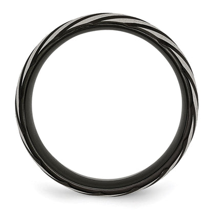 Titan Gebürstet & Poliert Schwarz Ip Beschichtet 8mm Gerillt Ring