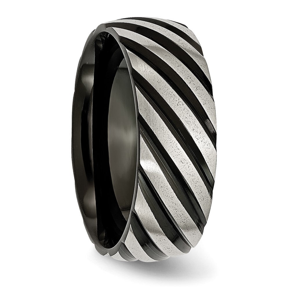 Titan Gebürstet & Poliert Schwarz Ip Beschichtet 8mm Gerillt Ring