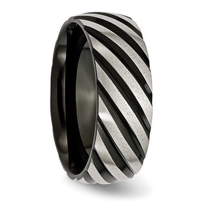Titan Gebürstet & Poliert Schwarz Ip Beschichtet 8mm Gerillt Ring