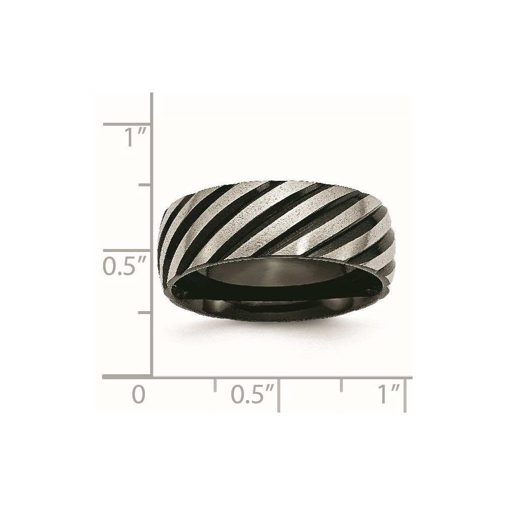 Titan Gebürstet & Poliert Schwarz Ip Beschichtet 8mm Gerillt Ring