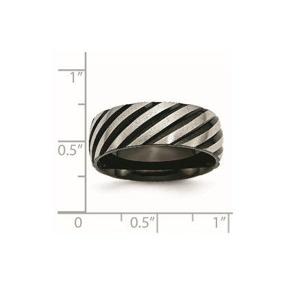 Titan Gebürstet & Poliert Schwarz Ip Beschichtet 8mm Gerillt Ring