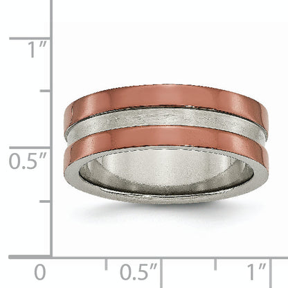 Titan Gerillt 8mm Braun Ip Beschichtet Poliert Gebürstet Mittig Ring
