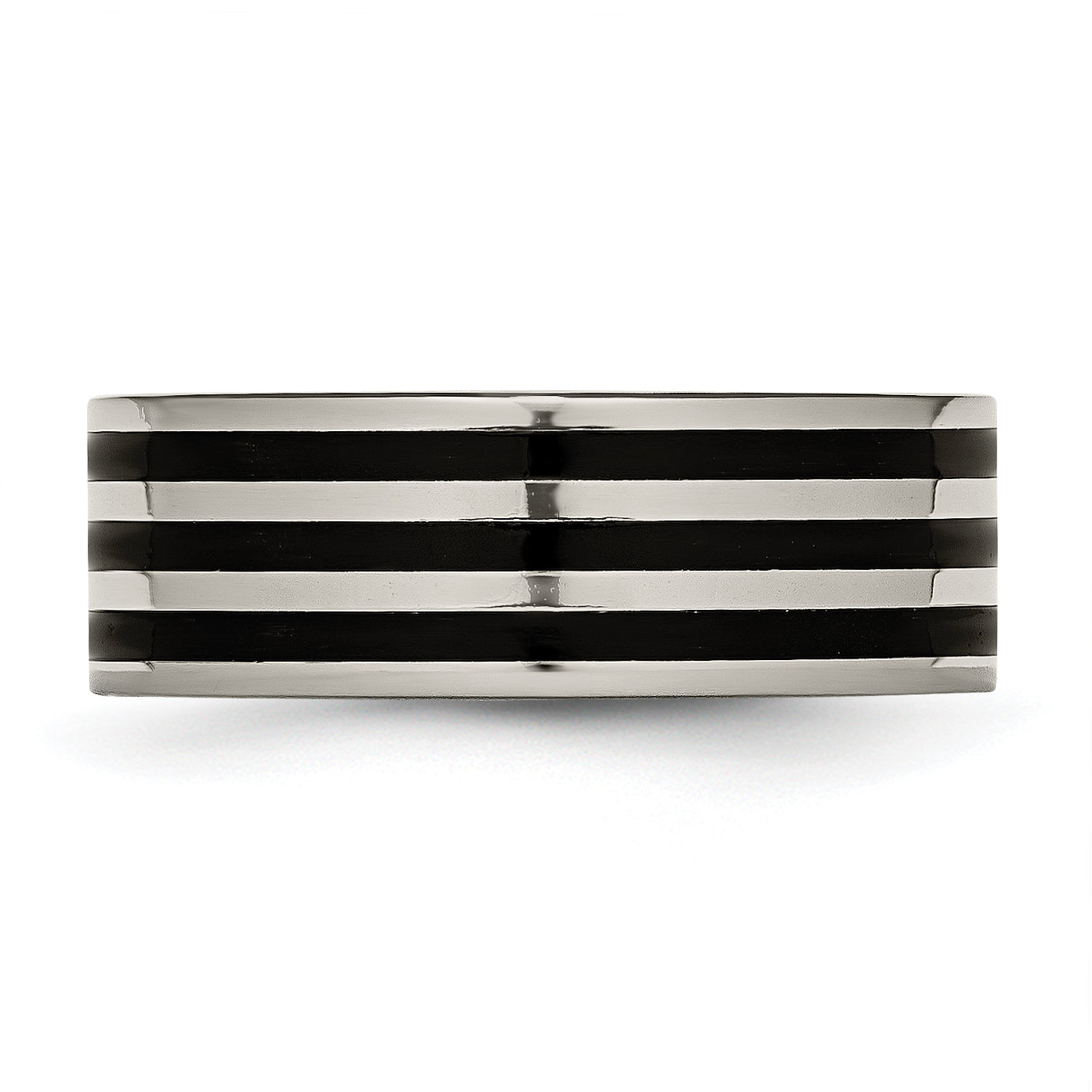 Titan Poliert Schwarz Ip Beschichtet Striped 8mm Ring
