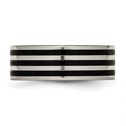 Titan Poliert Schwarz Ip Beschichtet Striped 8mm Ring