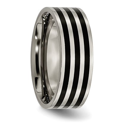 Titan Poliert Schwarz Ip Beschichtet Striped 8mm Ring