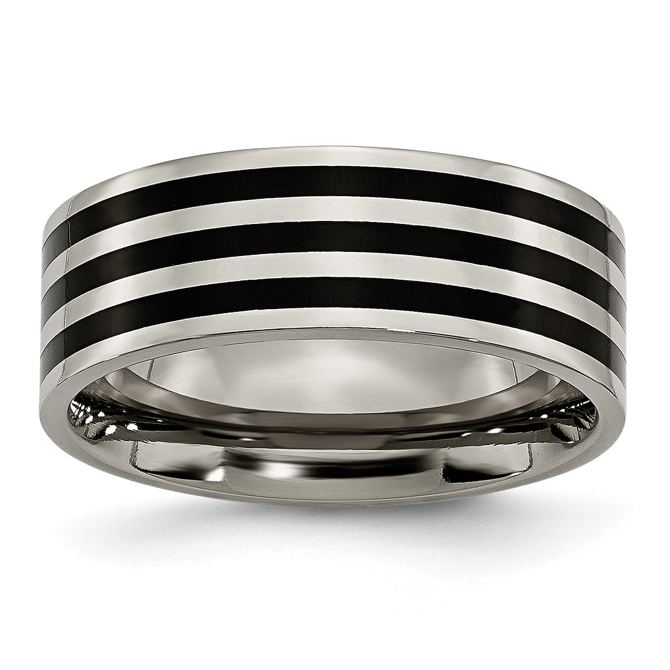 Titan Poliert Schwarz Ip Beschichtet Striped 8mm Ring