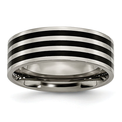 Titan Poliert Schwarz Ip Beschichtet Striped 8mm Ring