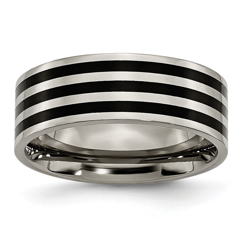 Titan Poliert Schwarz Ip Beschichtet Striped 8mm Ring