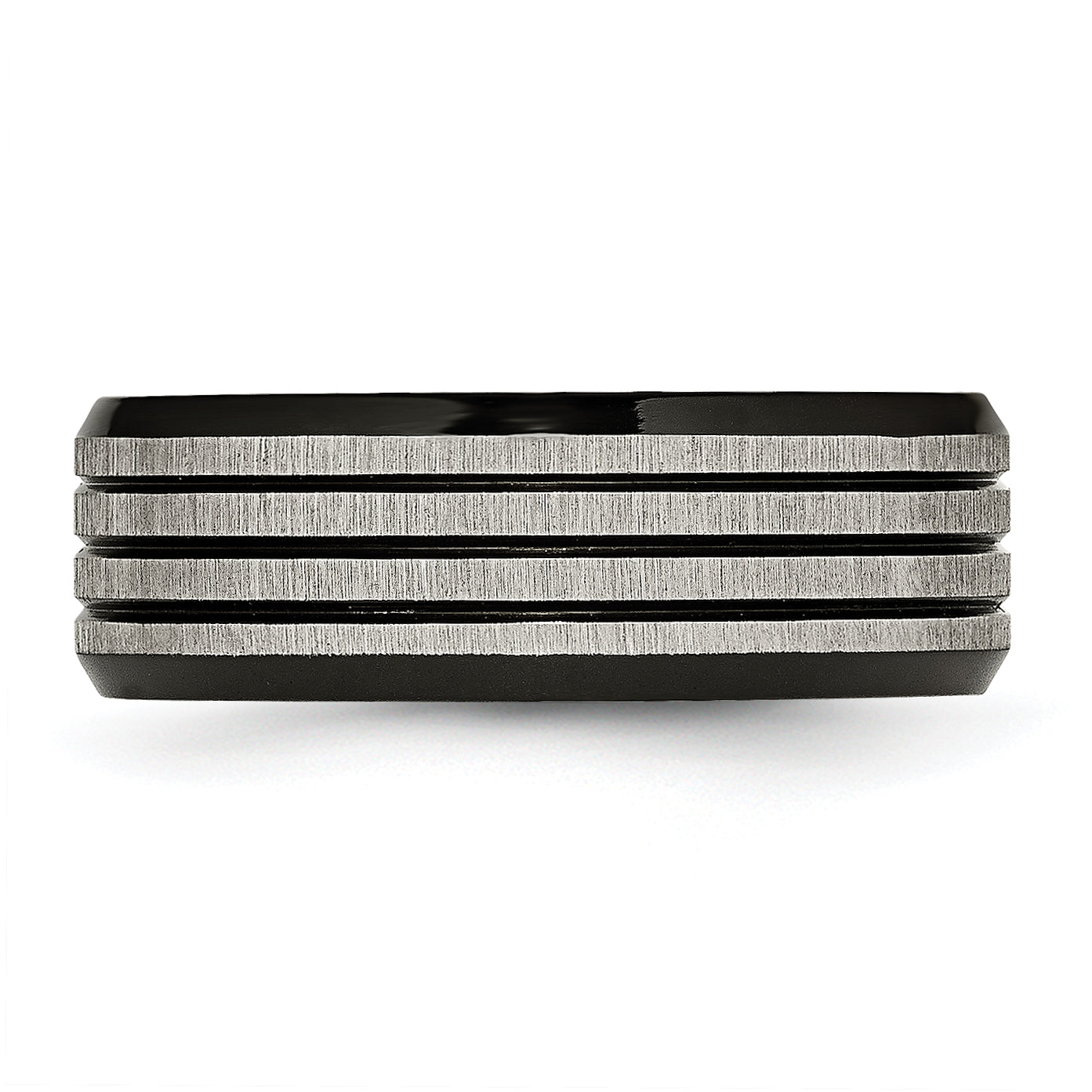 Titan Gebürstet & Poliert Schwarz Ip Beschichtet Striped 8mm Ring