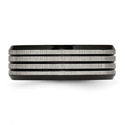 Titan Gebürstet & Poliert Schwarz Ip Beschichtet Striped 8mm Ring
