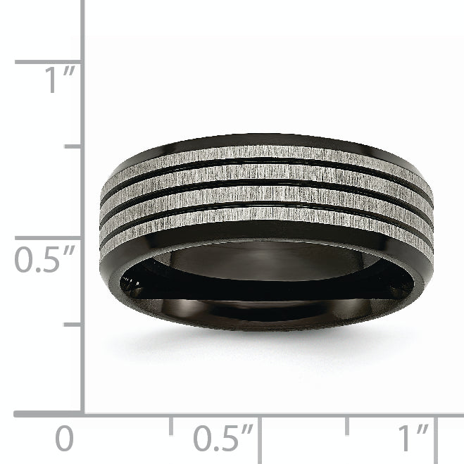 Titan Gebürstet & Poliert Schwarz Ip Beschichtet Striped 8mm Ring