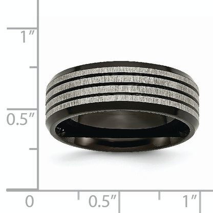 Titan Gebürstet & Poliert Schwarz Ip Beschichtet Striped 8mm Ring