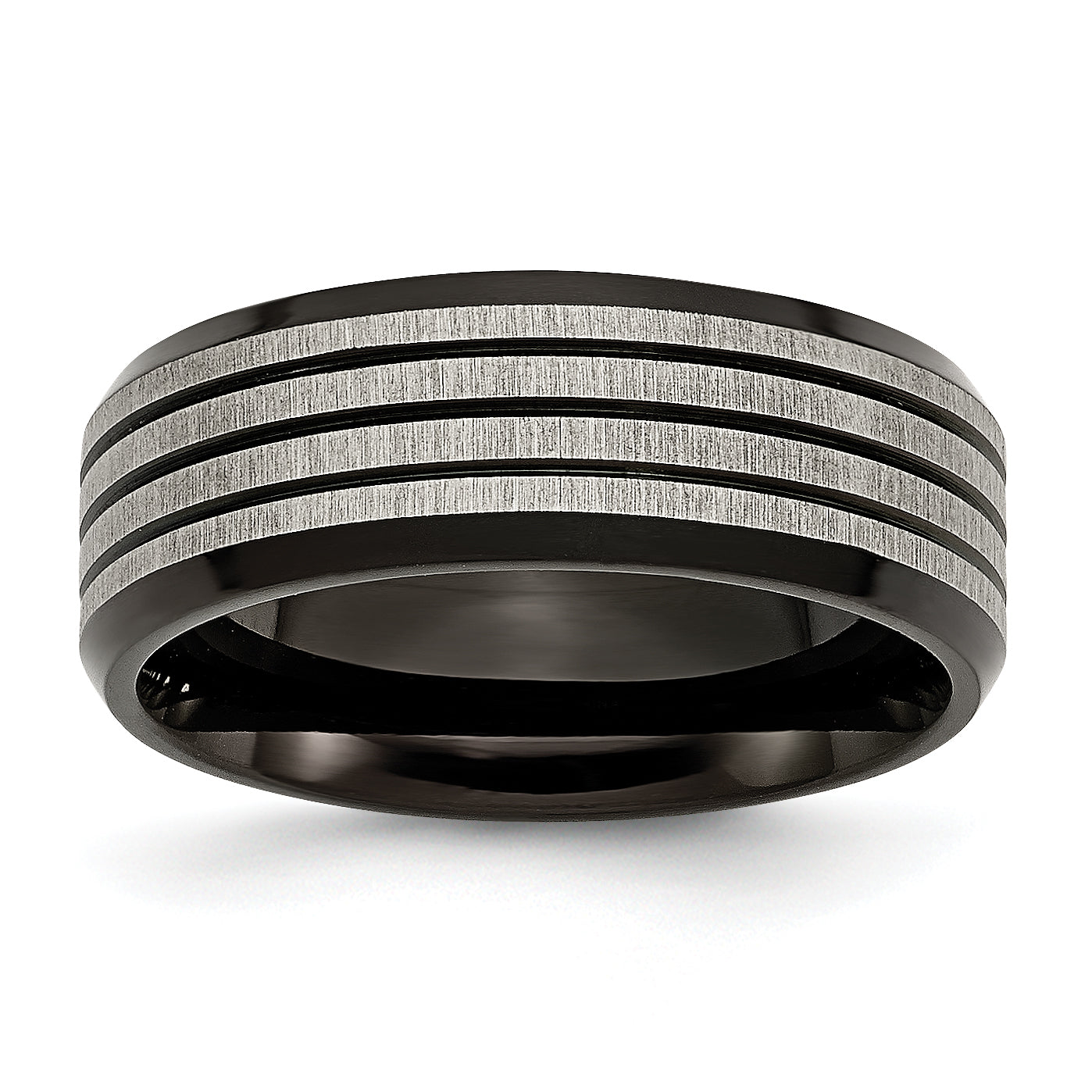 Titan Gebürstet & Poliert Schwarz Ip Beschichtet Striped 8mm Ring