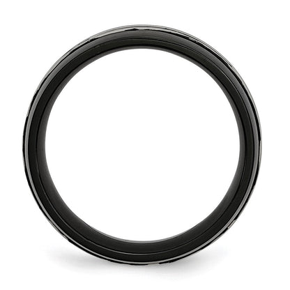 Titan Gerillt 8mm Schwarz Ip Beschichtet Gebürstet & Poliert Ring