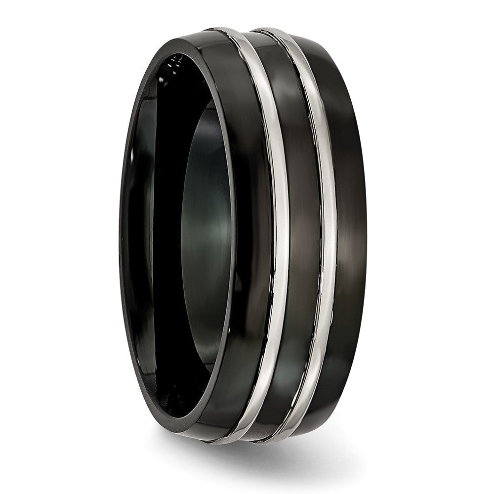 Titan Gerillt 8mm Schwarz Ip Beschichtet Gebürstet & Poliert Ring
