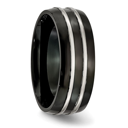 Titan Gerillt 8mm Schwarz Ip Beschichtet Gebürstet & Poliert Ring
